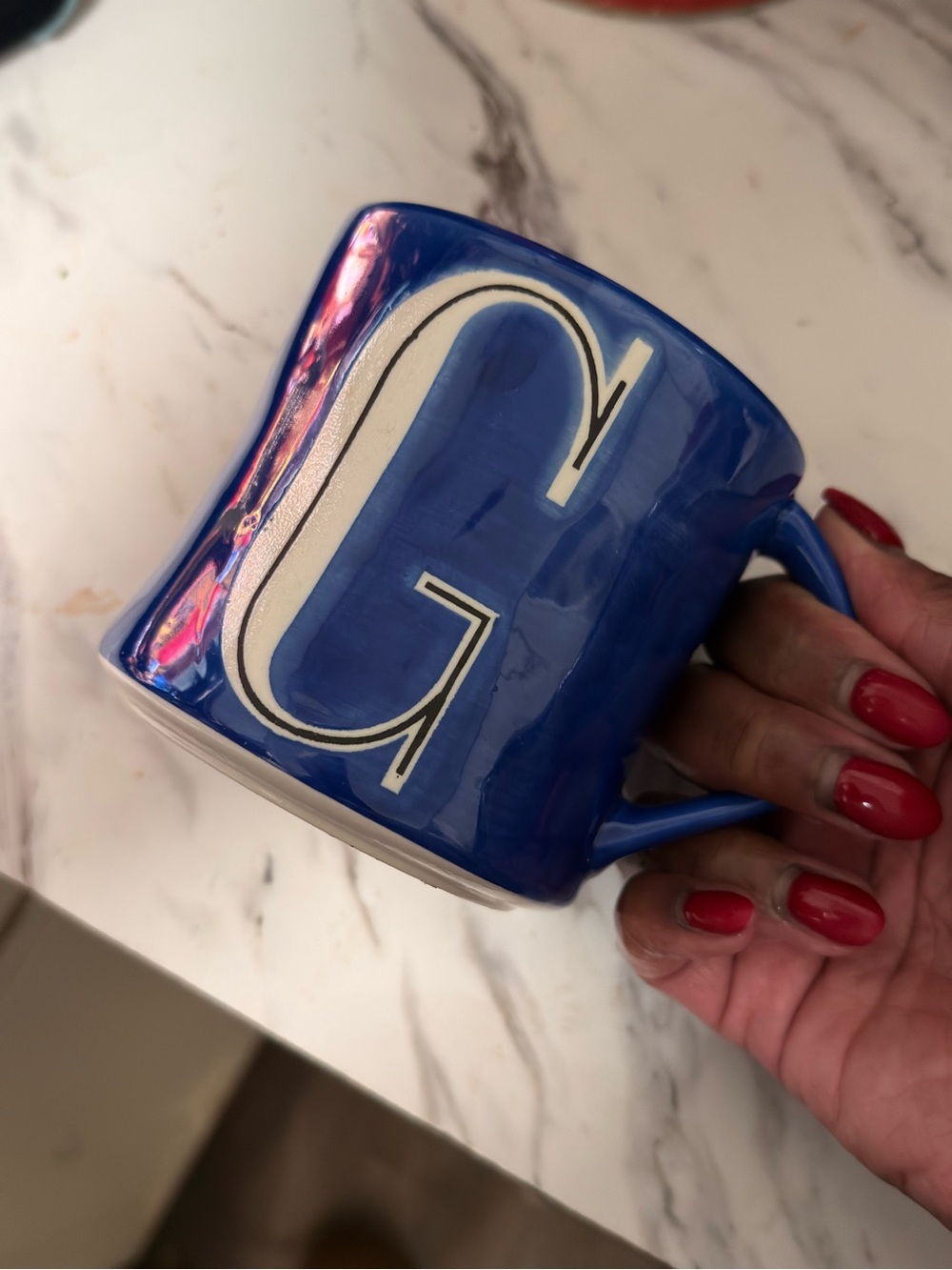 Blue Monogram 'G' Ceramic Mug - Personalized Initial Mug